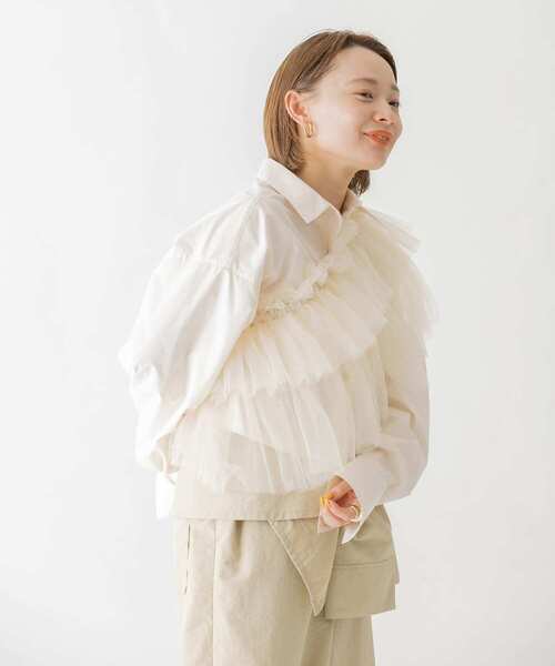 KBF(ケイビーエフ)の「チュールSETクロップドシャツ(シャツ/ブラウス・レディース・ブルー/チャコールグレー/アイボリー・ONE)」の15枚目の写真