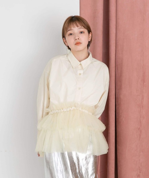 KBF(ケイビーエフ)の「チュールSETクロップドシャツ(シャツ/ブラウス・レディース・ブルー/チャコールグレー/アイボリー・ONE)」の16枚目の写真