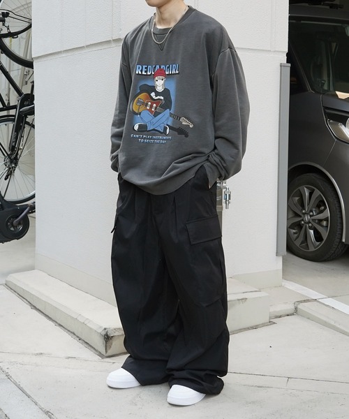 Red Cap Girl（レッドキャプガール）の「【RED CAP GIRL】ビッグシルエット ピグメント加工 フロントイラストプリント プルオーバースウェット（スウェット・メンズ・グレー系その他/チャコールグレー・L/M）」の11枚目の写真