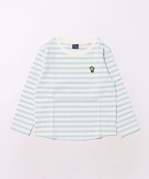 Crescent(クレッセント)の「ワンポイントボーダー長袖Tシャツ(Tシャツ/カットソー・キッズ・サックスブルー/パープル/ネイビー・110/120/130/100/80/90)」の1枚目の写真