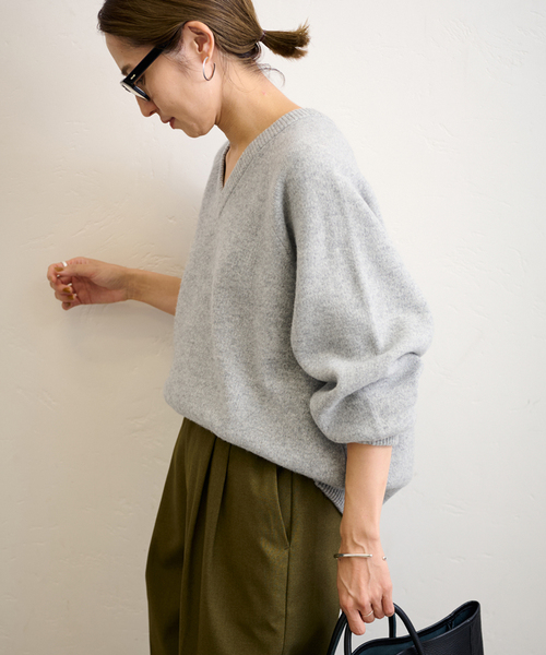 フレームワーク AQUA Vネック プルオーバー ニット カシミヤ混 グレー フレームワーク AQUA Vネック プルオーバー ニット カシミヤ混