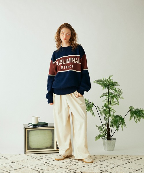 Adoon plain(アドーンプレーン)の「ジャガードバイカラーロゴニット(ニット/セーター・メンズ・ネイビー/ライトグレー・LARGE/MEDIUM)」の19枚目の写真