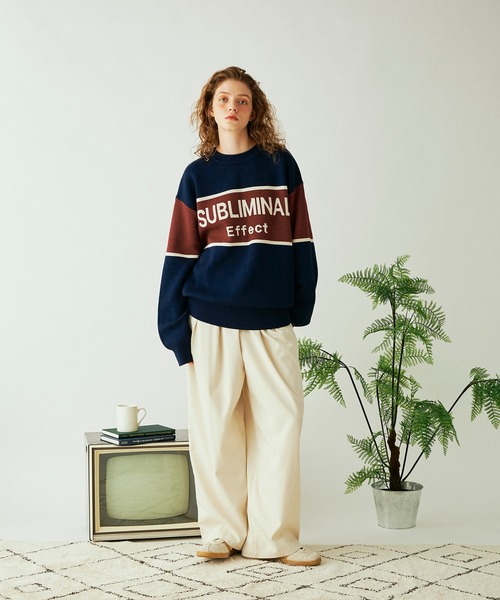 Adoon plain(アドーンプレーン)の「ジャガードバイカラーロゴニット(ニット/セーター・メンズ・ネイビー/ライトグレー・LARGE/MEDIUM)」の20枚目の写真