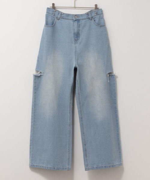 Mac-House（マックハウス）の「GOOD CREW グッドクルー サイドカットウエストホックデニム 綿100%（デニムパンツ・レディース・ブルー系その他/サックスブルー・S/M/L）」の4枚目の写真