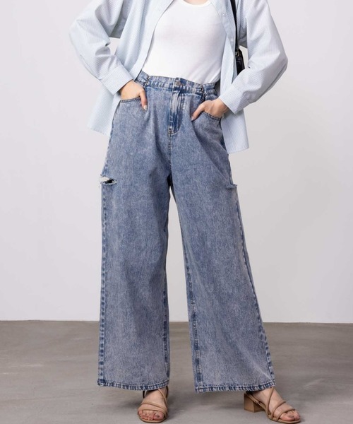 Mac-House（マックハウス）の「GOOD CREW グッドクルー サイドカットウエストホックデニム 綿100%（デニムパンツ・レディース・ブルー系その他/サックスブルー・S/M/L）」の5枚目の写真