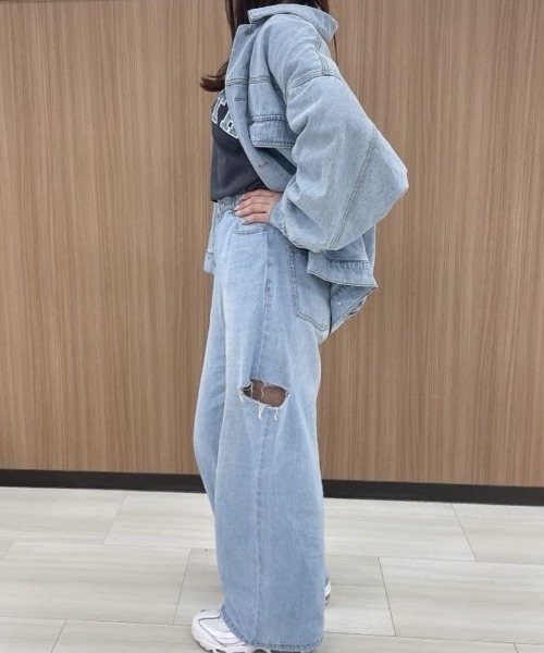 Mac-House（マックハウス）の「GOOD CREW グッドクルー サイドカットウエストホックデニム 綿100%（デニムパンツ・レディース・ブルー系その他/サックスブルー・S/M/L）」の15枚目の写真