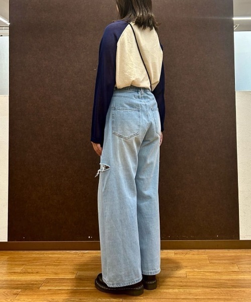 Mac-House（マックハウス）の「GOOD CREW グッドクルー サイドカットウエストホックデニム 綿100%（デニムパンツ・レディース・ブルー系その他/サックスブルー・S/M/L）」の22枚目の写真