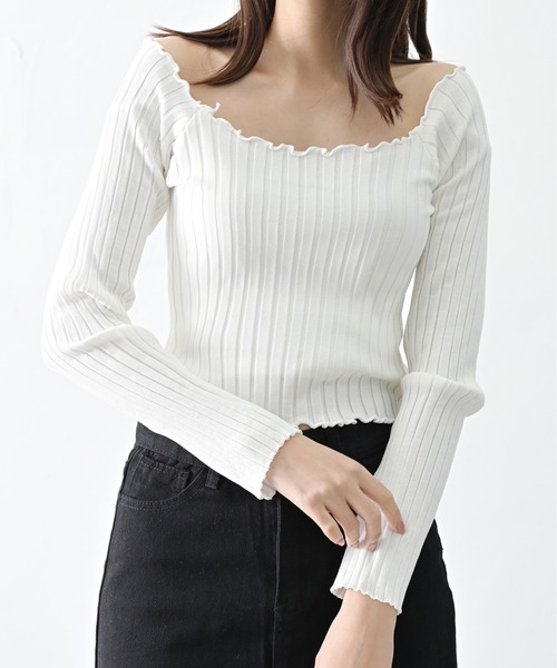 ibeul_（イベール）の「スクエアネック2WAYリブトップス（Tシャツ/カットソー・レディース・ホワイト/パープル/ブラック/オリーブ・FREE）」の2枚目の写真