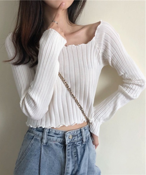 ibeul_（イベール）の「スクエアネック2WAYリブトップス（Tシャツ/カットソー・レディース・ホワイト/パープル/ブラック/オリーブ・FREE）」の13枚目の写真