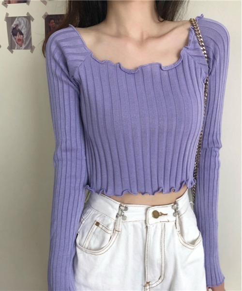 ibeul_（イベール）の「スクエアネック2WAYリブトップス（Tシャツ/カットソー・レディース・ホワイト/パープル/ブラック/オリーブ・FREE）」の12枚目の写真