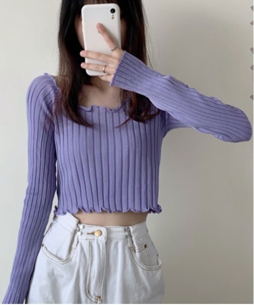 ibeul_（イベール）の「スクエアネック2WAYリブトップス（Tシャツ/カットソー・レディース・ホワイト/パープル/ブラック/オリーブ・FREE）」の11枚目の写真