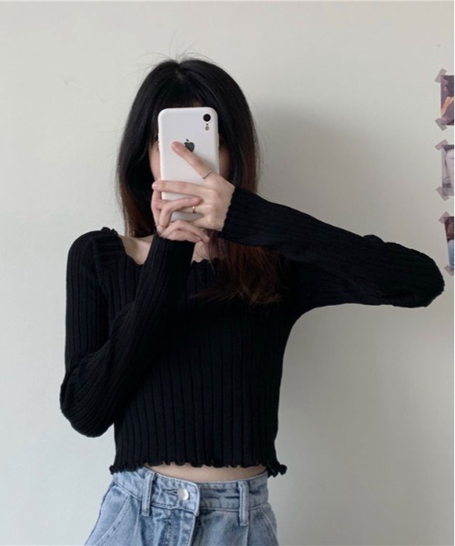 ibeul_（イベール）の「スクエアネック2WAYリブトップス（Tシャツ/カットソー・レディース・ホワイト/パープル/ブラック/オリーブ・FREE）」の8枚目の写真