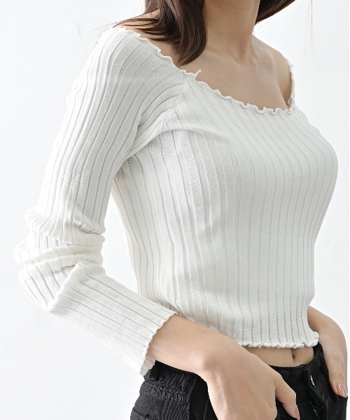 ibeul_（イベール）の「スクエアネック2WAYリブトップス（Tシャツ/カットソー・レディース・ホワイト/パープル/ブラック/オリーブ・FREE）」の21枚目の写真