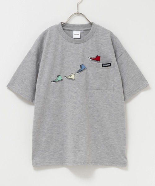 CONVERSE（コンバース）の「CONVERSE コンバース ポケット付き刺繍Ｔシャツ（Tシャツ/カットソー・キッズ・チャコールグレー/杢グレー・160/150/140/130/120）」の4枚目の写真