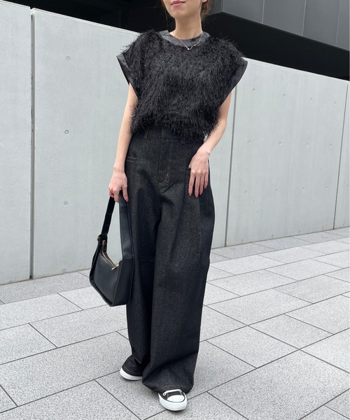 Meli rich（メリーリッチ）の「リジットデニムサイドポケットタックパンツ（デニムパンツ・レディース・ブラック/インディゴブルー・FREE）」の17枚目の写真