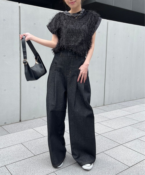 Meli rich（メリーリッチ）の「リジットデニムサイドポケットタックパンツ（デニムパンツ・レディース・ブラック/インディゴブルー・FREE）」の21枚目の写真