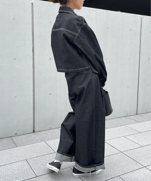 Meli rich（メリーリッチ）の「リジットデニムサイドポケットタックパンツ（デニムパンツ・レディース・ブラック/インディゴブルー・FREE）」の14枚目の写真