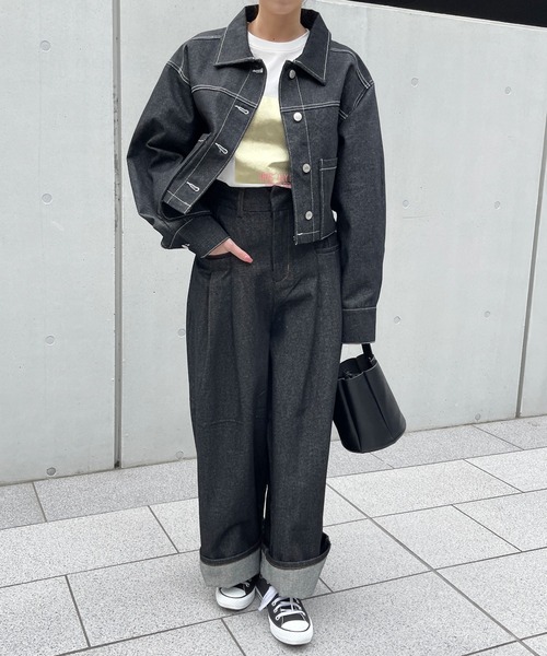 Meli rich（メリーリッチ）の「リジットデニムサイドポケットタックパンツ（デニムパンツ・レディース・ブラック/インディゴブルー・FREE）」の15枚目の写真