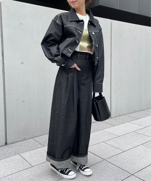 Meli rich（メリーリッチ）の「リジットデニムサイドポケットタックパンツ（デニムパンツ・レディース・ブラック/インディゴブルー・FREE）」の16枚目の写真