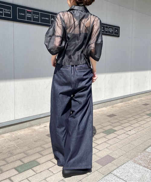 Meli rich（メリーリッチ）の「リジットデニムサイドポケットタックパンツ（デニムパンツ・レディース・ブラック/インディゴブルー・FREE）」の4枚目の写真