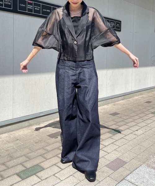 Meli rich（メリーリッチ）の「リジットデニムサイドポケットタックパンツ（デニムパンツ・レディース・ブラック/インディゴブルー・FREE）」の5枚目の写真