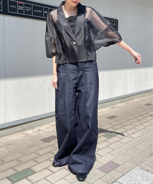 Meli rich（メリーリッチ）の「リジットデニムサイドポケットタックパンツ（デニムパンツ・レディース・ブラック/インディゴブルー・FREE）」の6枚目の写真