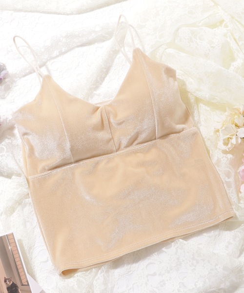 Lace Ladies(レースレディース)の「ベロア調 Vネック カップイン コンパクト キャミソール(キャミソール・レディース・アイボリー/ブラック/ブラウン/ネイビー・FREE)」の7枚目の写真