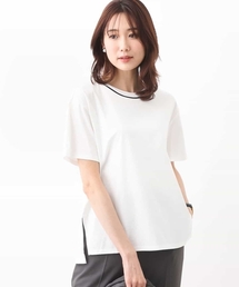 MK MICHEL KLEIN | 配色ネックデザインTシャツ/接触冷感/洗える(Tシャツ/カットソー)