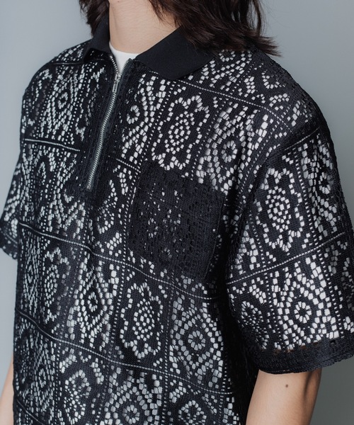 MandO(エムオー)(エムオー)の「【MandO】レースパッチワークハーフジップシアーポロシャツ(ポロシャツ・メンズ・オフホワイト/ブラック・LARGE/MEDIUM)」の14枚目の写真