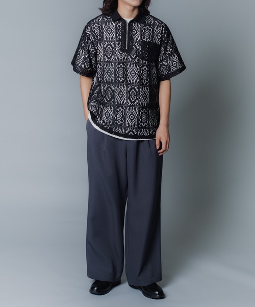 MandO(エムオー)(エムオー)の「【MandO】レースパッチワークハーフジップシアーポロシャツ(ポロシャツ・メンズ・オフホワイト/ブラック・LARGE/MEDIUM)」の15枚目の写真