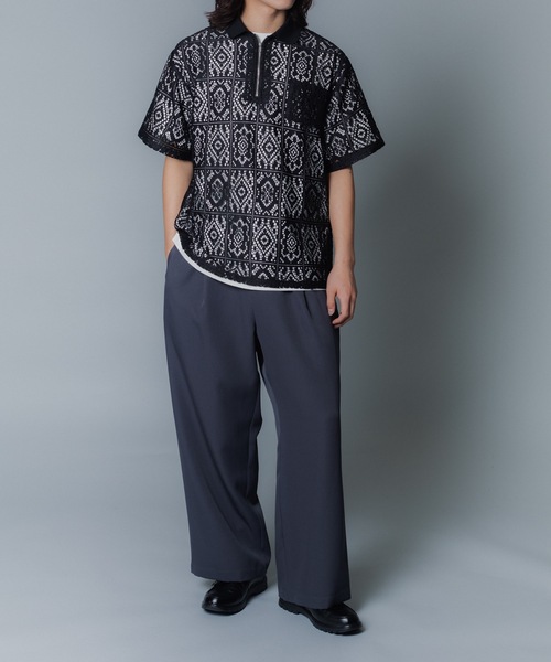MandO(エムオー)(エムオー)の「【MandO】レースパッチワークハーフジップシアーポロシャツ(ポロシャツ・メンズ・オフホワイト/ブラック・LARGE/MEDIUM)」の16枚目の写真