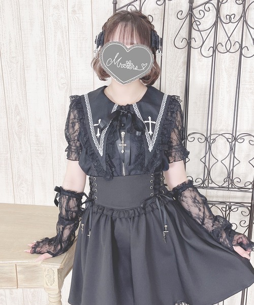 MA*RS(アメーバーマーズ)の「アーム付きクロス刺繍ブラウス(シャツ/ブラウス・レディース・ブラック/ホワイト・FREE)」の8枚目の写真