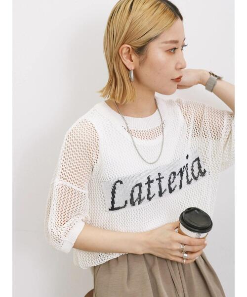 Samansa Mos2 blue（サマンサモスモスブルー）の「◎ロゴメッシュニット（ニット/セーター・レディース・カーキ/ブラック/オフホワイト・F）」の6枚目の写真