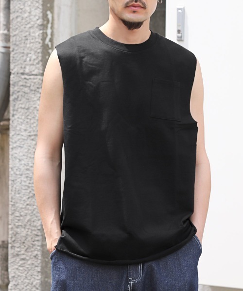 LUXSTYLE(ラグスタイル)の「ミニ裏毛クルーネックノースリーブ(タンクトップ・メンズ・ブラック/オフホワイト・L/M)」の1枚目の写真