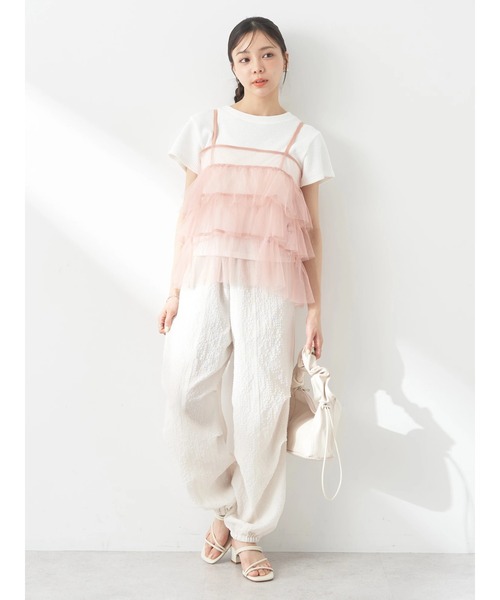 earth music&ecology（アースミュージックアンドエコロジー）の「チュールティアードフリルキャミソール（キャミソール・レディース・ライトグレー系1/コーラル/アイボリー/ブルーグレー・FREE）」の20枚目の写真