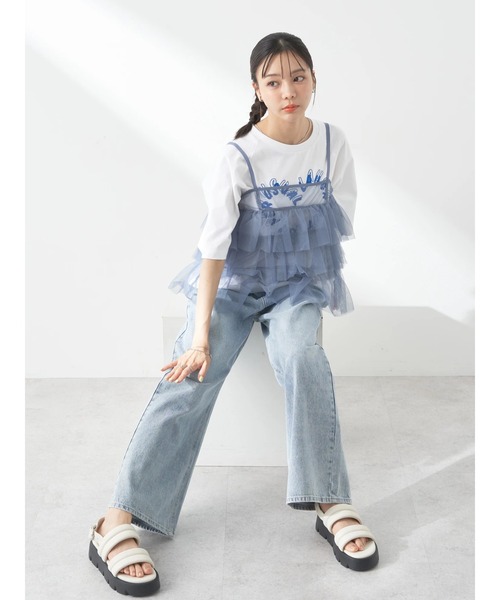 earth music&ecology（アースミュージックアンドエコロジー）の「チュールティアードフリルキャミソール（キャミソール・レディース・ライトグレー系1/コーラル/アイボリー/ブルーグレー・FREE）」の14枚目の写真