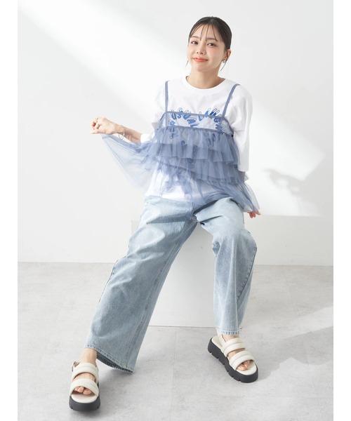 earth music&ecology（アースミュージックアンドエコロジー）の「チュールティアードフリルキャミソール（キャミソール・レディース・ライトグレー系1/コーラル/アイボリー/ブルーグレー・FREE）」の15枚目の写真