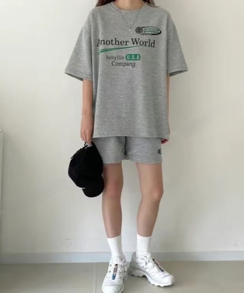 CANVAS+(キャンバスプラス)の「【CANVAS+】RacingプリントTシャツ×ショートパンツSET(セットアップ・レディース・ブラック/ライトグレー/グレー・M)」の11枚目の写真