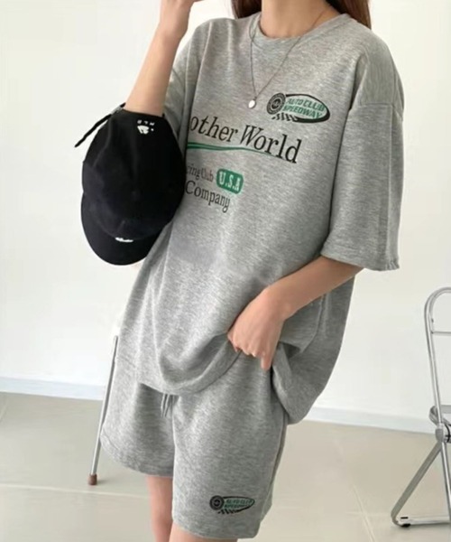 CANVAS+(キャンバスプラス)の「【CANVAS+】RacingプリントTシャツ×ショートパンツSET(セットアップ・レディース・ブラック/ライトグレー/グレー・M)」の12枚目の写真
