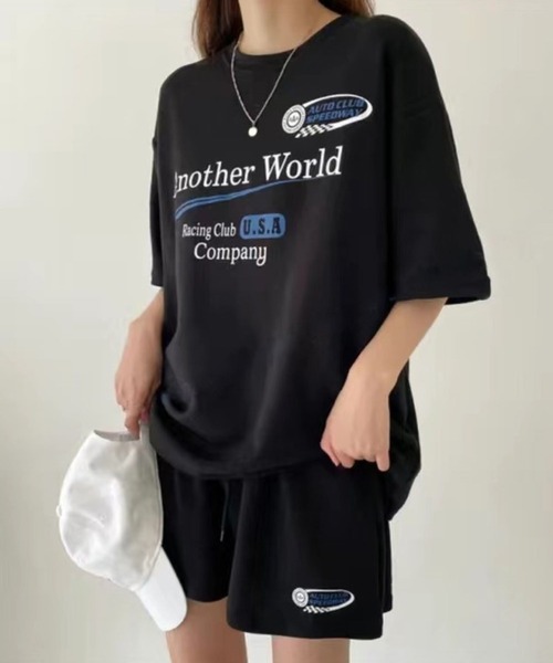 CANVAS+(キャンバスプラス)の「【CANVAS+】RacingプリントTシャツ×ショートパンツSET(セットアップ・レディース・ブラック/ライトグレー/グレー・M)」の14枚目の写真