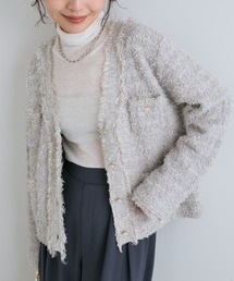 【名品・きらきらボタン】ファンシーツイードニットカーディガン