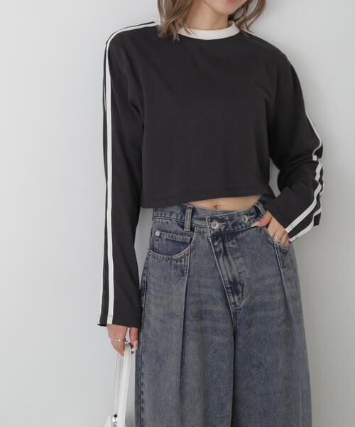 FREE'S MART（フリーズマート）の「◆サイドラインロングTシャツ（Tシャツ/カットソー・レディース・ホワイト系その他/ブラック/ホワイト・FREE）」の14枚目の写真