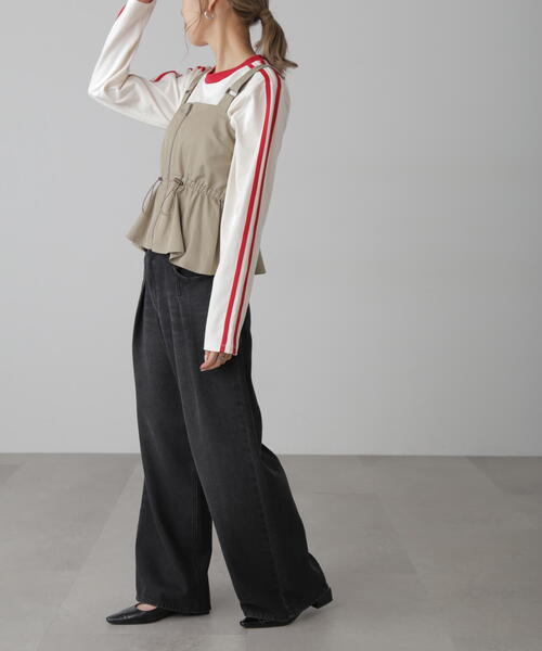 FREE'S MART（フリーズマート）の「◆サイドラインロングTシャツ（Tシャツ/カットソー・レディース・ホワイト系その他/ブラック/ホワイト・FREE）」の5枚目の写真