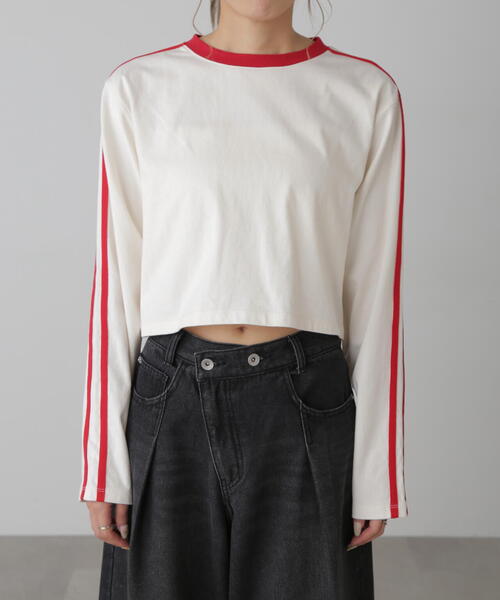 FREE'S MART（フリーズマート）の「◆サイドラインロングTシャツ（Tシャツ/カットソー・レディース・ホワイト系その他/ブラック/ホワイト・FREE）」の7枚目の写真