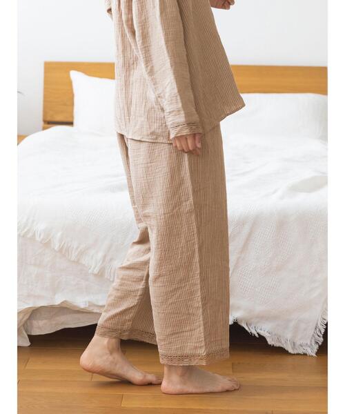 【セール】ストライプとレースのパジャマパンツ（ルームウェア/パジャマ）｜Et grenier by Samansa Mos2（エグルニエバイサマンサモスモス）