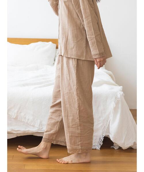 【セール】ストライプとレースのパジャマパンツ（ルームウェア/パジャマ）｜Et grenier by Samansa Mos2（エグルニエバイサマンサモスモス）