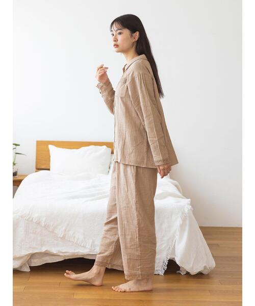 【セール】ストライプとレースのパジャマパンツ（ルームウェア/パジャマ）｜Et grenier by Samansa Mos2（エグルニエバイサマンサモスモス）