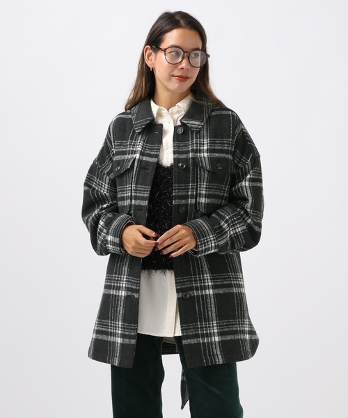 BAYFLOW(ベイフロー)の「ウエストベルトCPOアウター(ブルゾン・レディース・モカ/チェック/オフホワイト・SMALL/MEDIUM)」の3枚目の写真