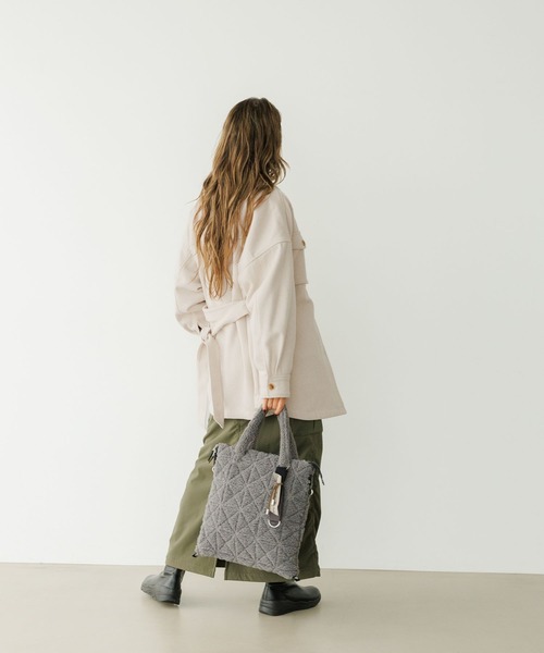 BAYFLOW(ベイフロー)の「ウエストベルトCPOアウター(ブルゾン・レディース・モカ/チェック/オフホワイト・SMALL/MEDIUM)」の7枚目の写真