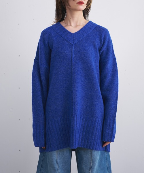 ブルー ニットセーター サイズ0 ボーイズライクVネックニット（ニット/セーター）｜nearness